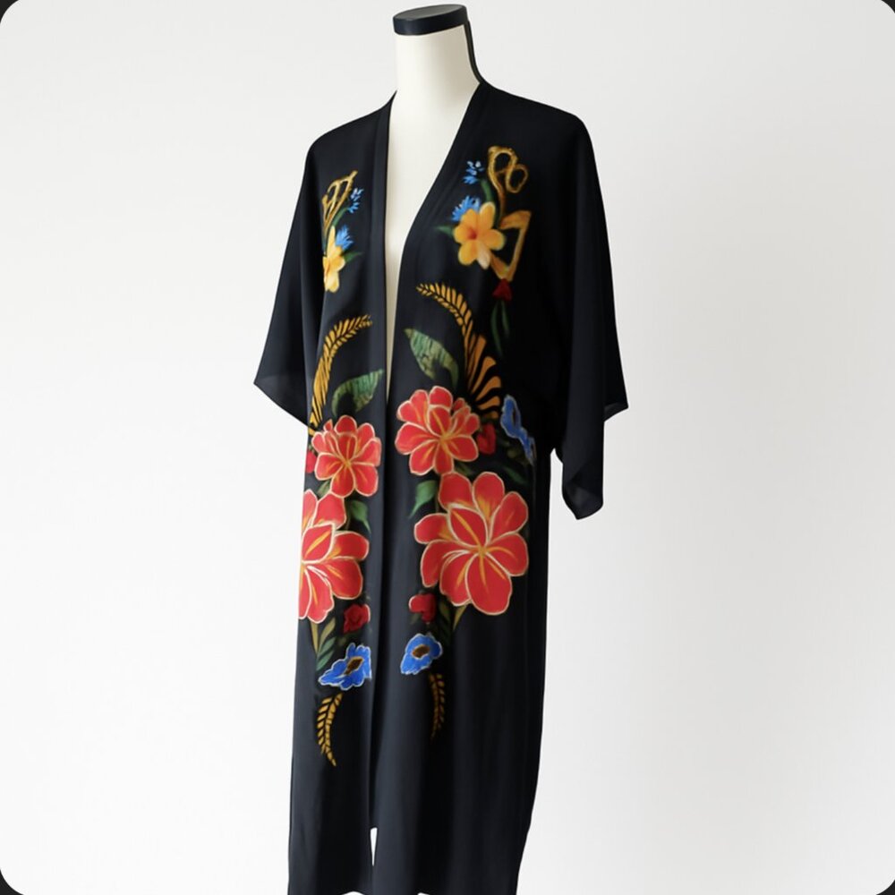 M/L Flying Tomato Kimono Colorful Floral Boho Festival Layer Lounge or Cover-Up